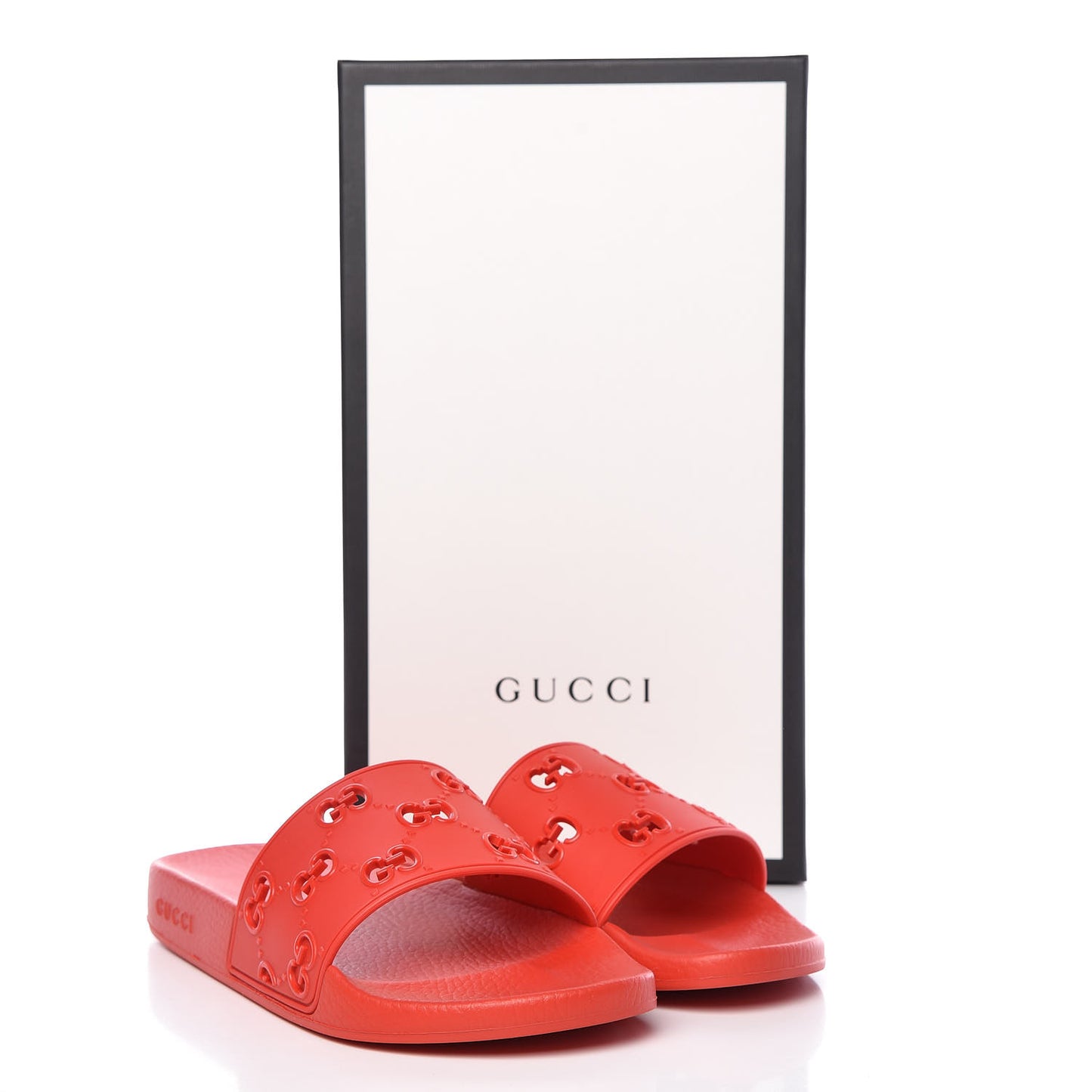 Rubber GG Monogram Mens Slide Sandals 9 Hibiscus Red