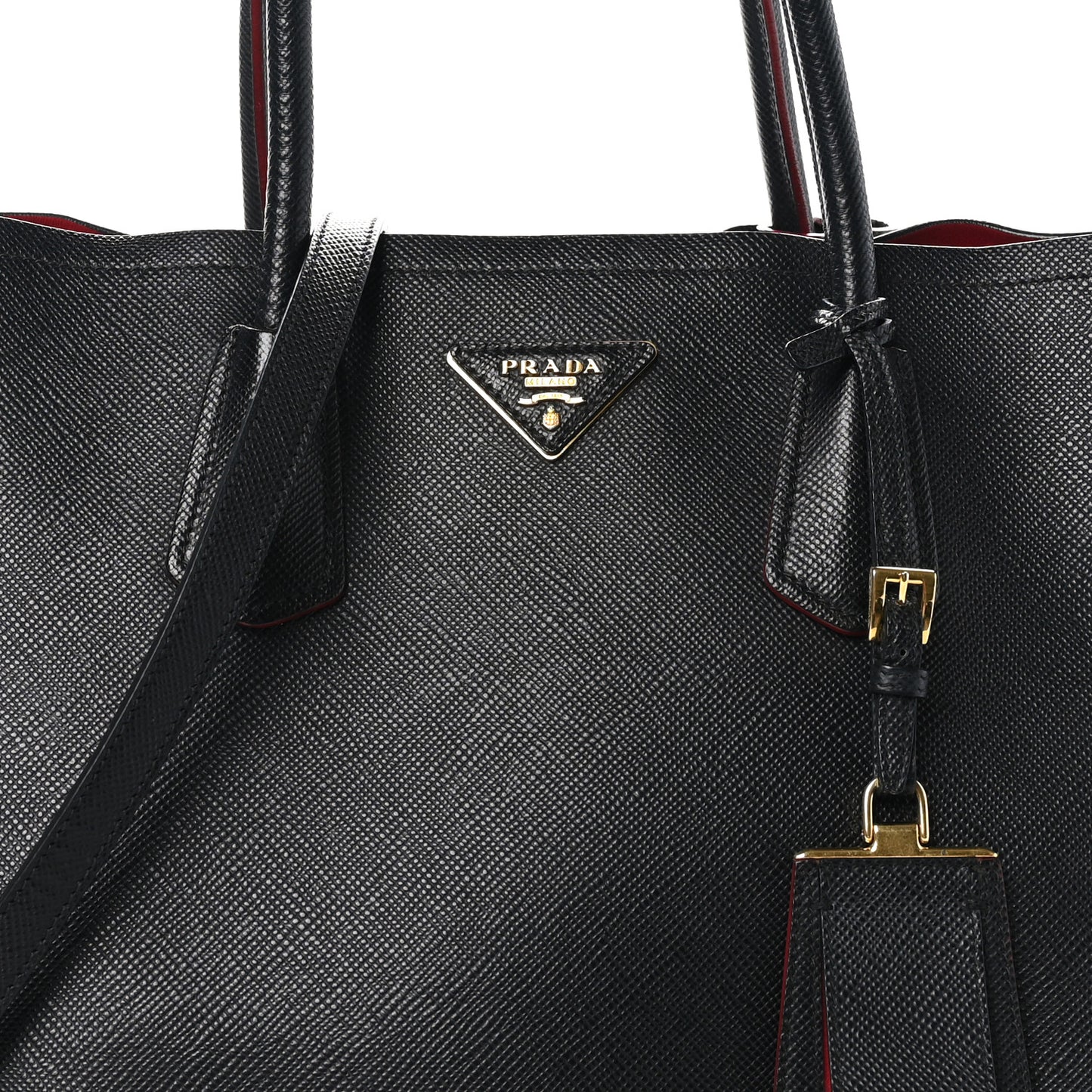 Saffiano Cuir Large Double Bag Black Fuoco