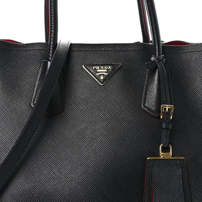 Prada Saffiano Cuir Large Double Bag Black Fuoco 7 of 9
