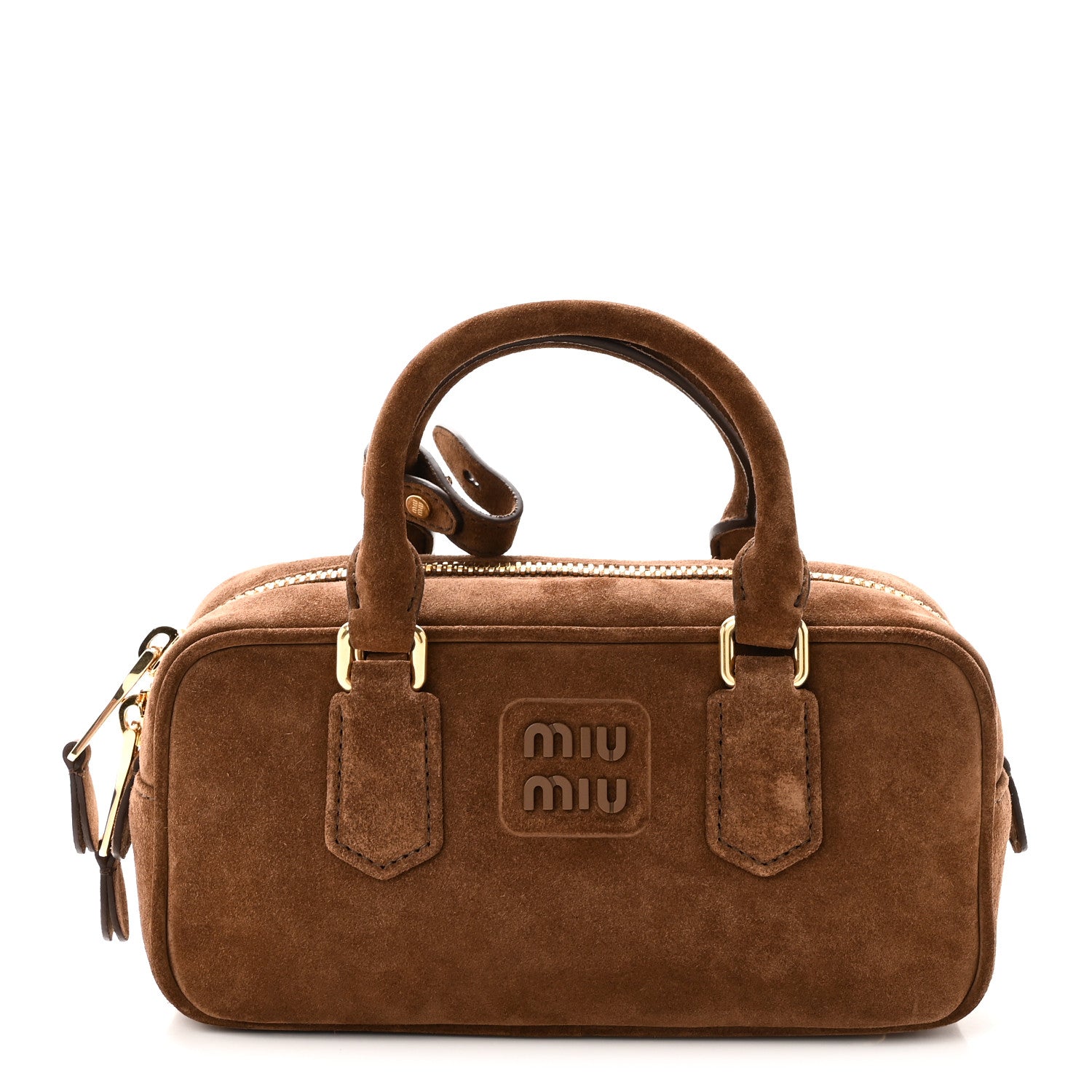 Miu Miu Suede Padded Regular Arcadie Top Handle Bag Cacao 1 of 9