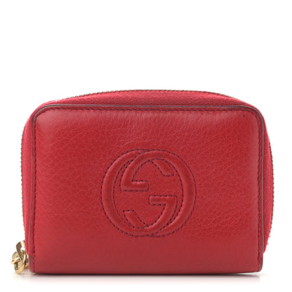 Gucci Pebbled Calfskin Soho Compact Disco Zip Around Wallet Hibiscus Red 1 of 13