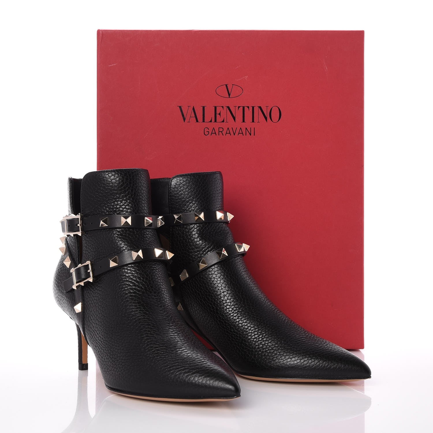 Valentino Garavani Grained Calfskin Rockstud Double Buckle 65mm Ankle Boots 35.5 Black 11 of 11