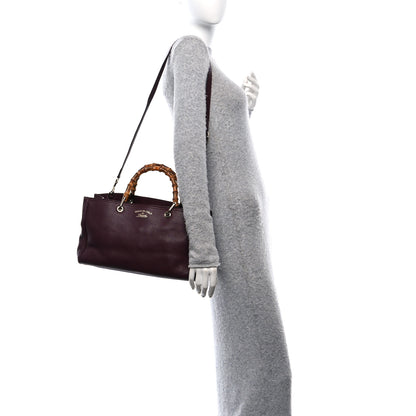 Gucci Pebbled Calfskin Medium Bamboo Shopper Tote Burgundy 3 of 10