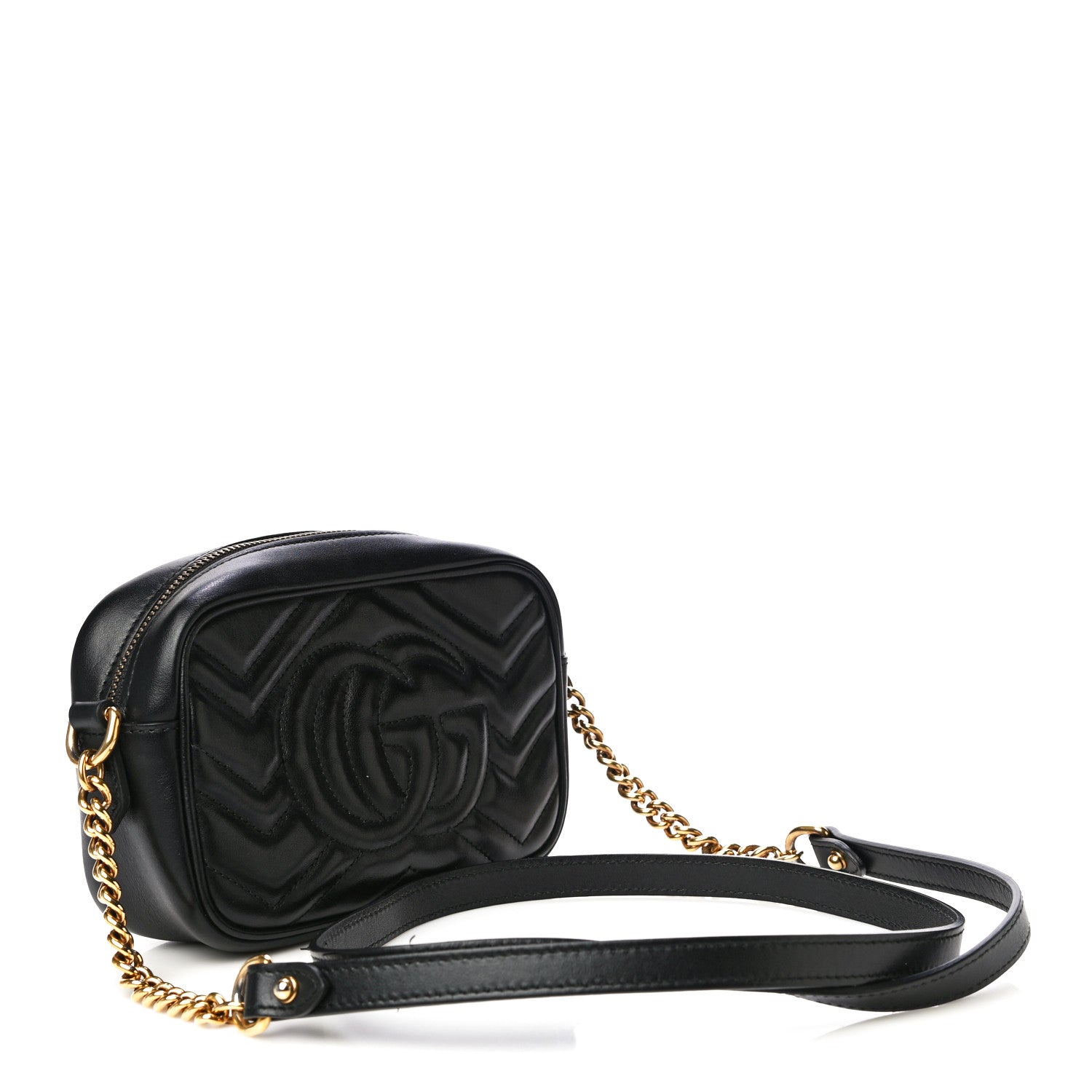 Gucci Calfskin Matelasse Mini GG Marmont Chain Shoulder Bag Black 3 of 16