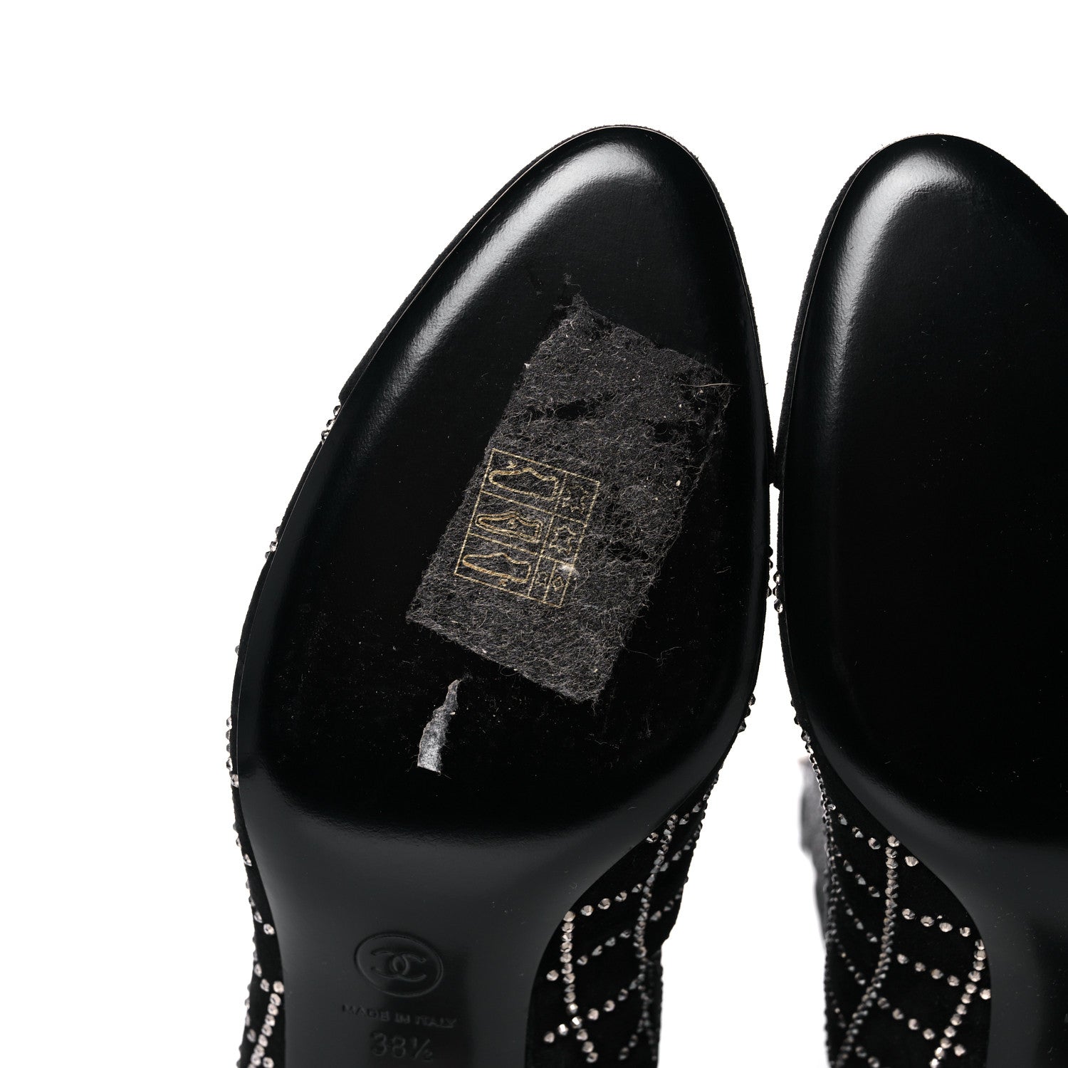 Chanel Kid Suede Strass Knee High Boots 38.5 Black 10 of 10