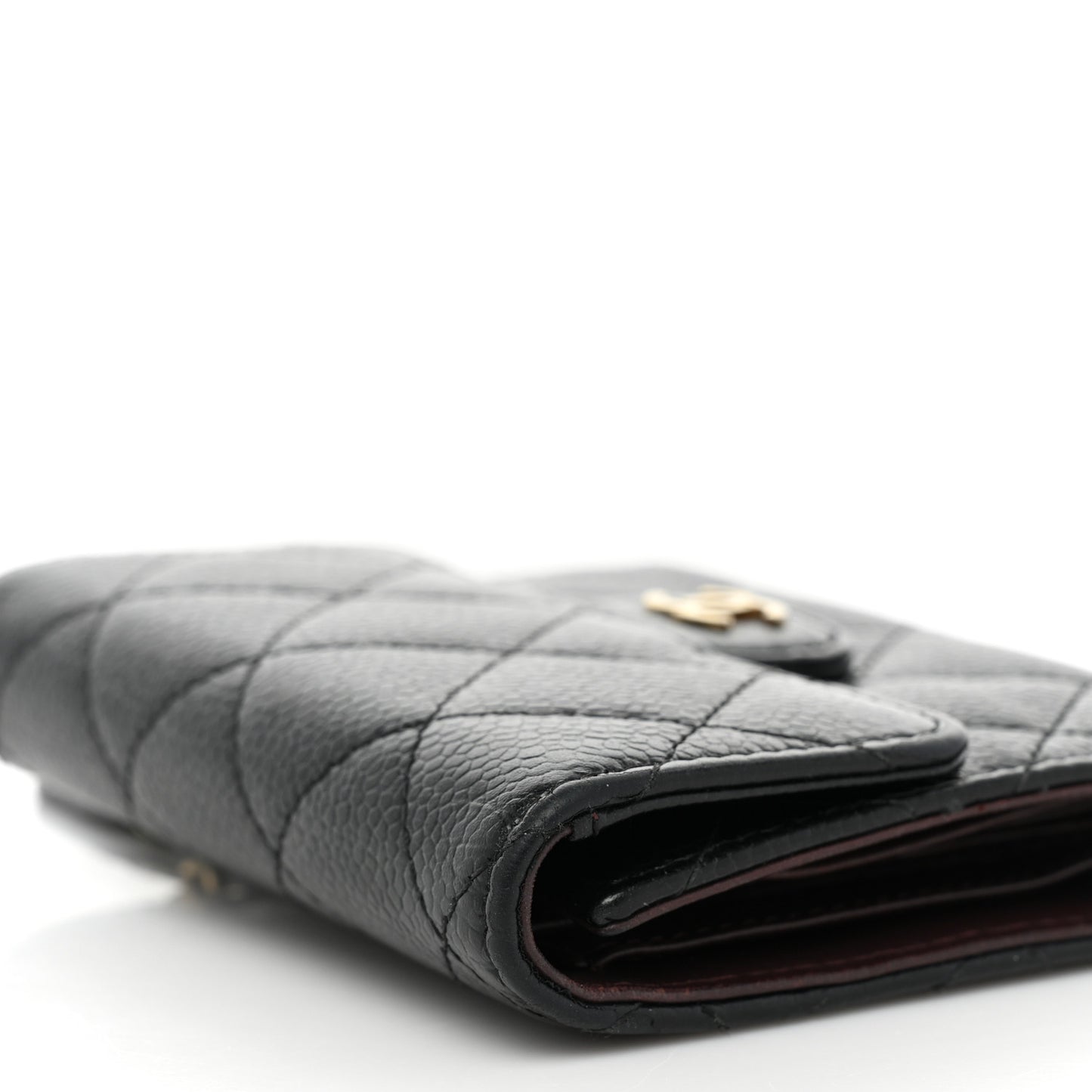 Caviar Quilted Compact Flap Wallet Black