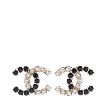 Chanel Resin Pearl CC Dazzling Domino Earrings Gold Black 1 of 4