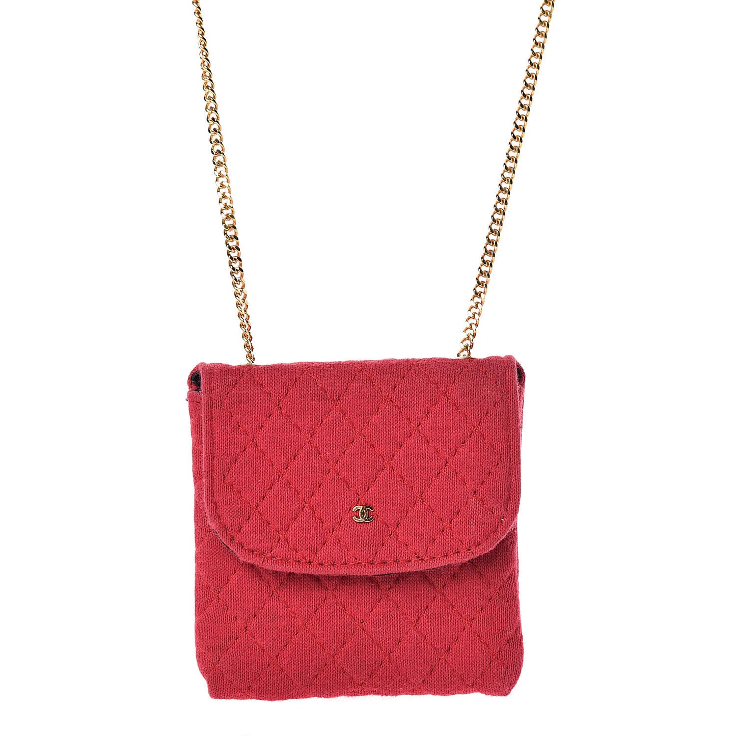 Knit Quilted Pouch Necklace Red