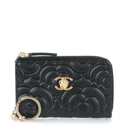 Chanel Caviar Camellia Embossed Key Holder Case Black 1 of 7