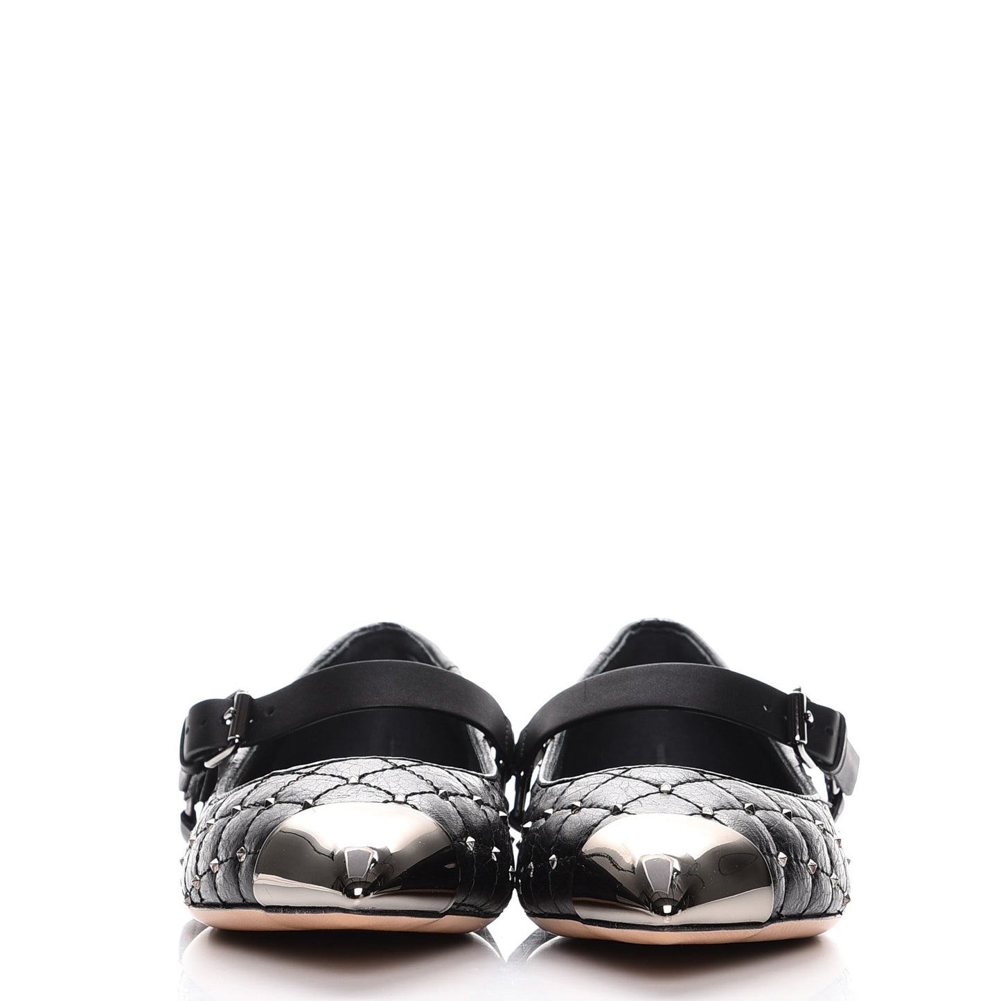 Crackled Lambskin Rockstud Spike Captoe Ballerina Flats 39 Black