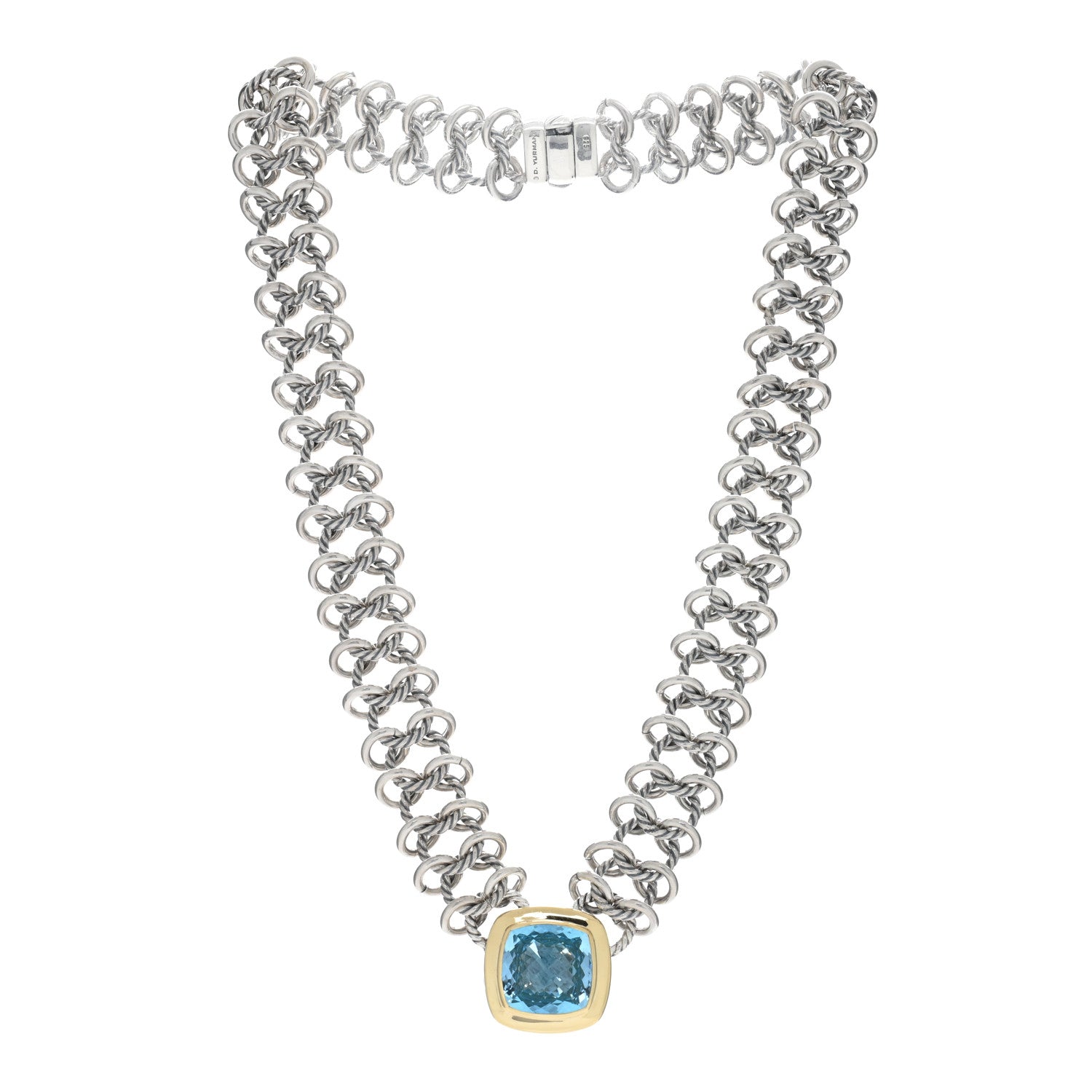 David Yurman Sterling Silver 18K Yellow Gold Blue Topaz 16mm Choker Necklace 2 of 4