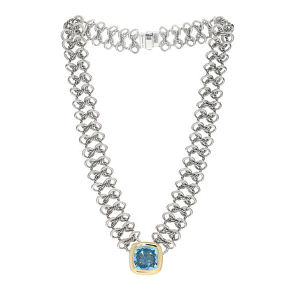 David Yurman Sterling Silver 18K Yellow Gold Blue Topaz 16mm Choker Necklace 2 of 4