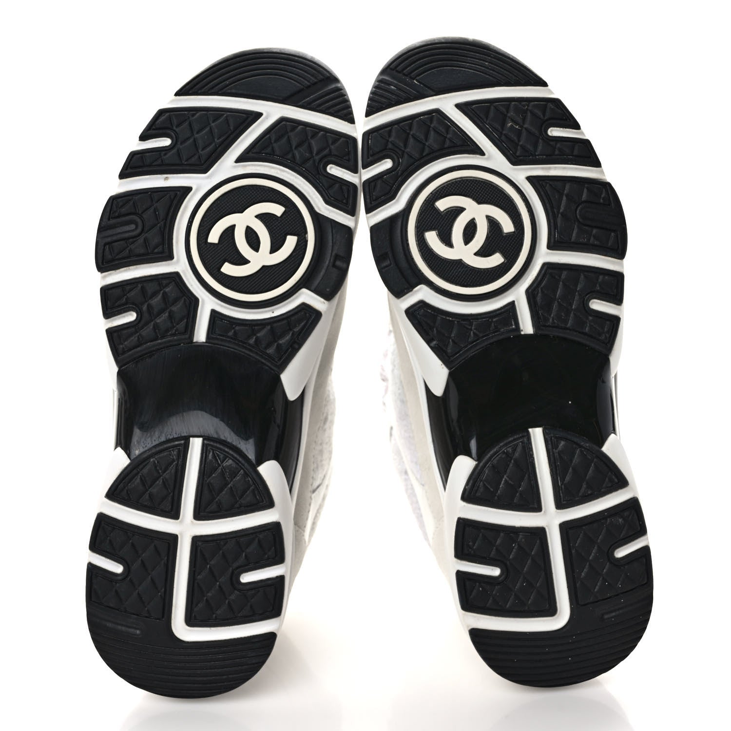 Chanel Painted Iridescent Cotton Tweed Suede Calfskin Womens CC Sneakers 38 White Silver Multicolor 5 of 11