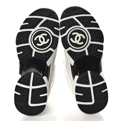 Chanel Painted Iridescent Cotton Tweed Suede Calfskin Womens CC Sneakers 38 White Silver Multicolor 5 of 11
