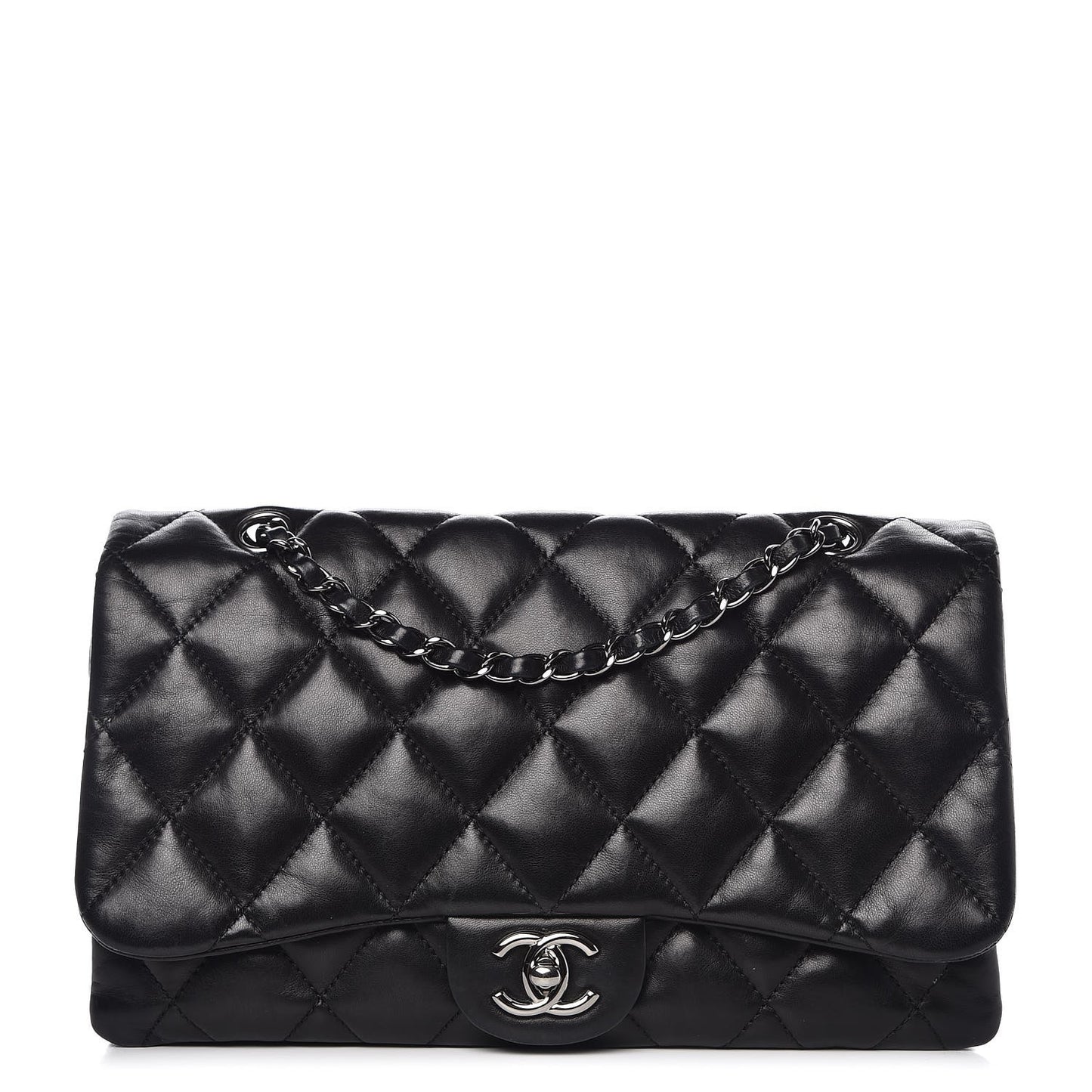 Lambskin Quilted 3 Accordion Flap Bag Black