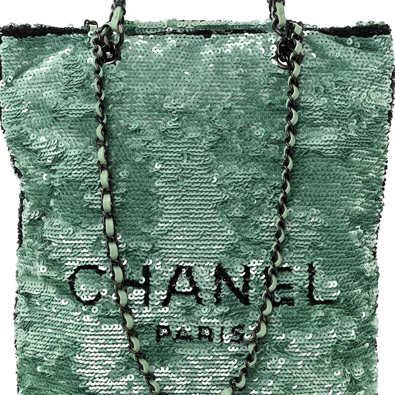 Chanel Sequin Logo Shopping Tote Green Black 1695634 – FASHIONPHILE