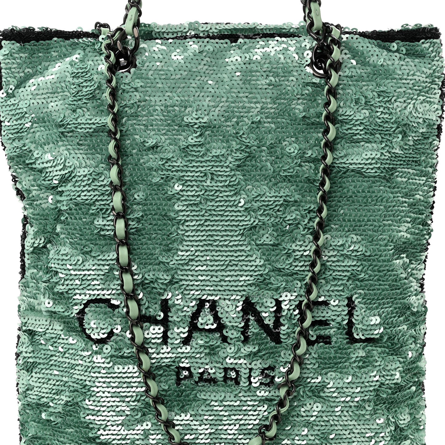 Sequin Logo Shopping Tote Green Black