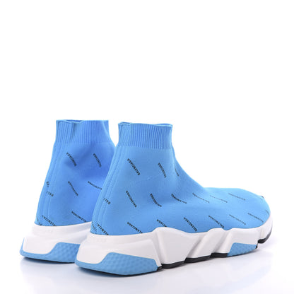 Balenciaga Neoprene Knit Allover Logo Mens Speed Sneakers 44 Bleu White 4 of 9
