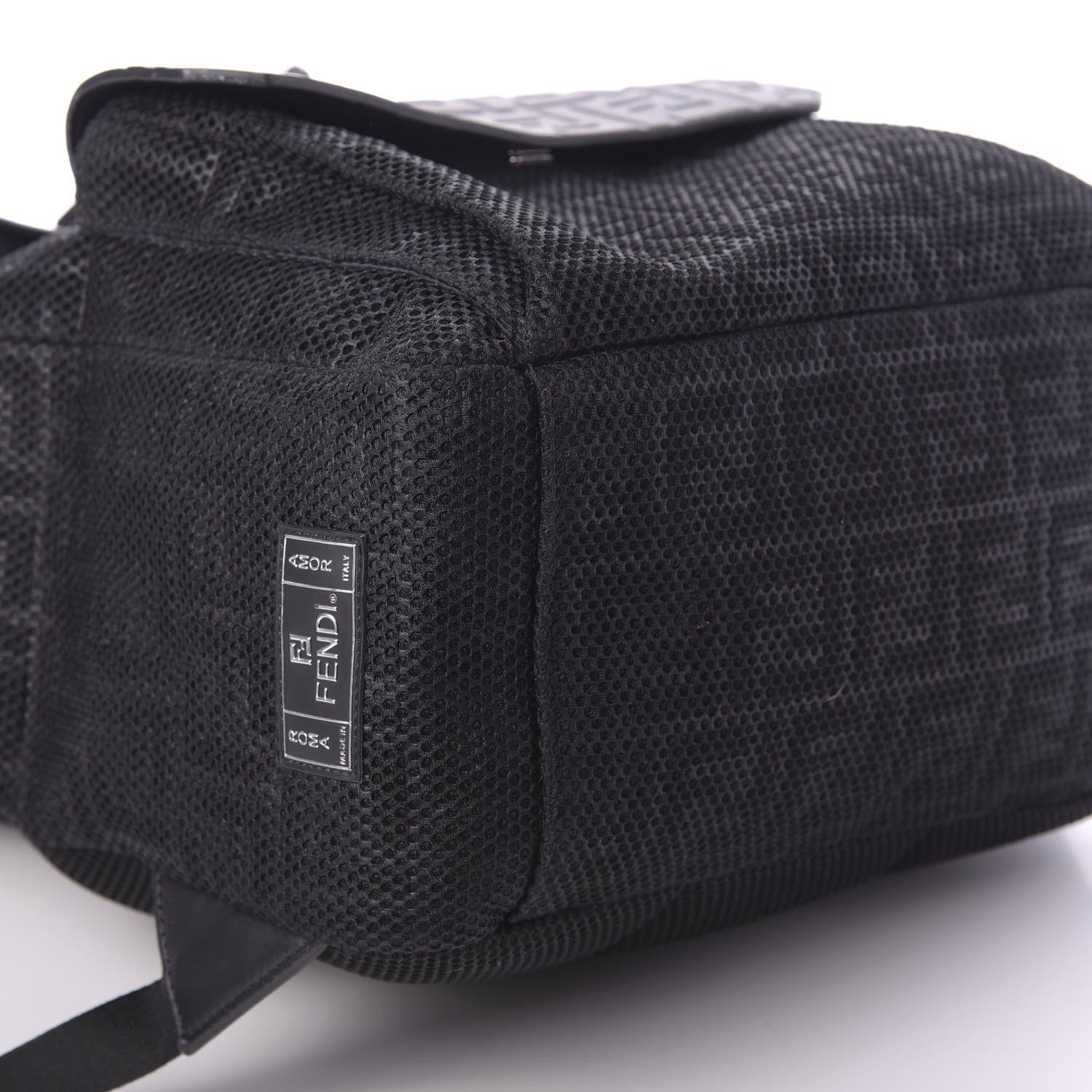 Fendi Mesh Cuoio Romano Vitello Stampa FF 1974 Embossed Logo Plate Backpack Black 5 of 9
