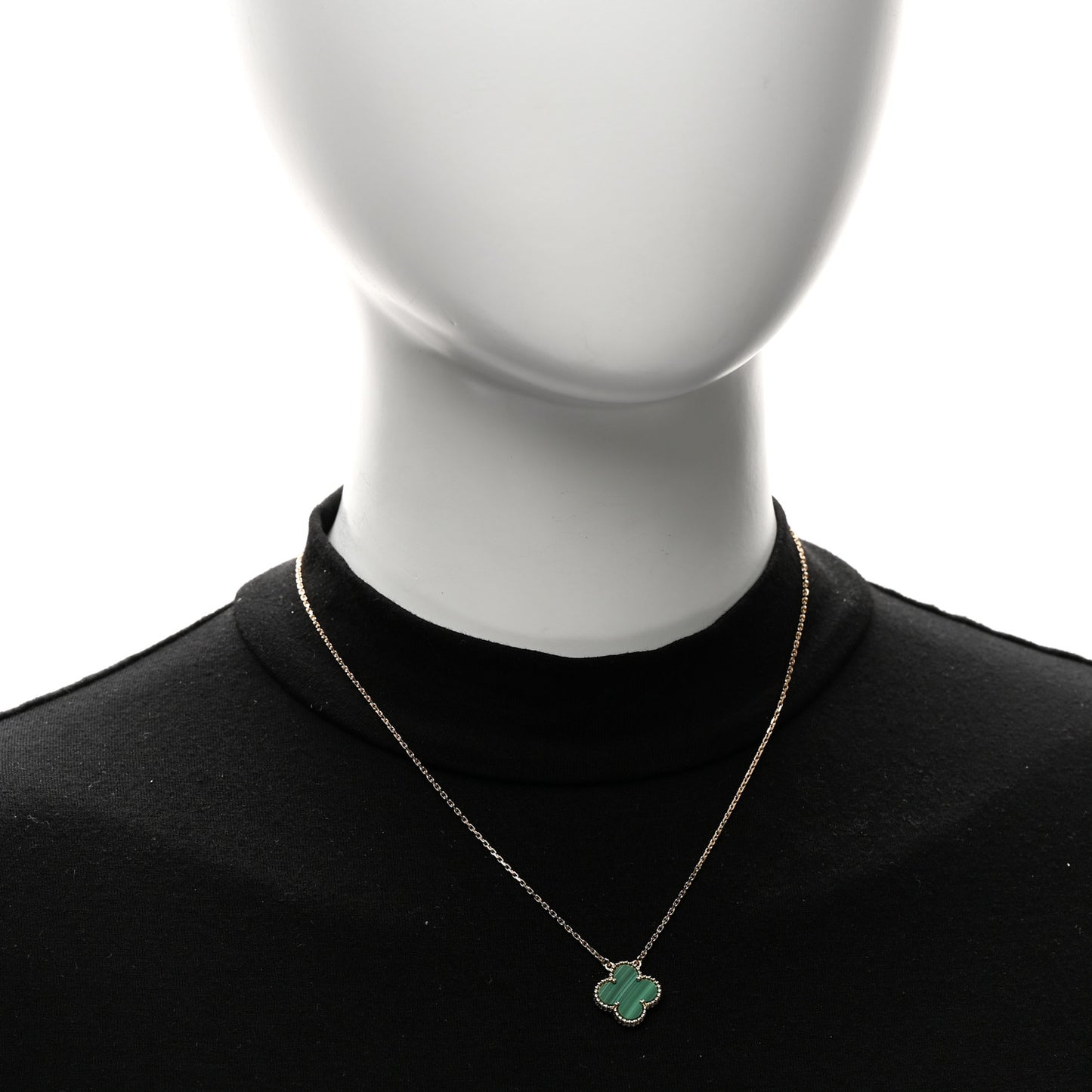 18K Yellow Gold Malachite Vintage Alhambra Pendant Necklace