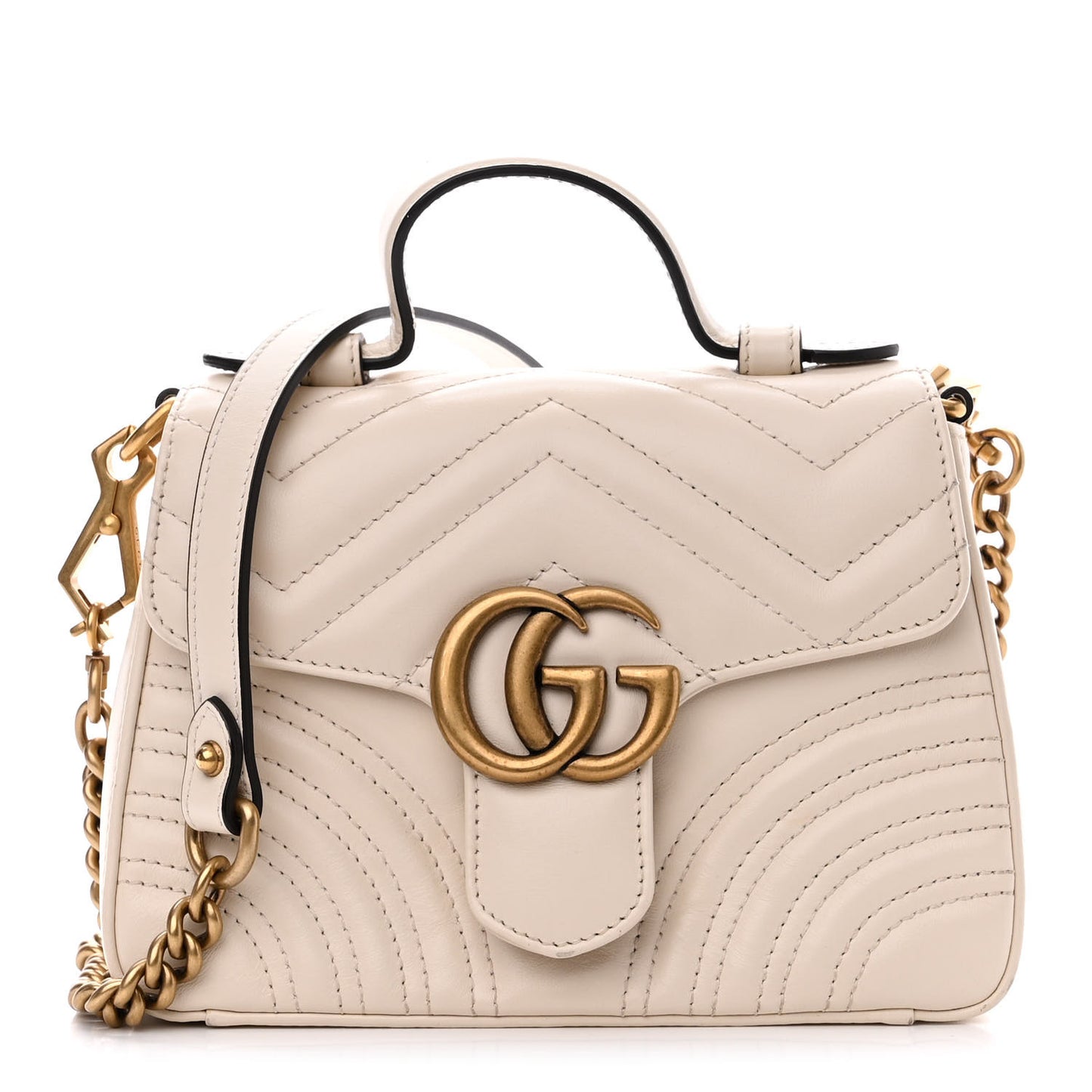Calfskin Matelasse Mini GG Marmont Top Handle Shoulder Bag White