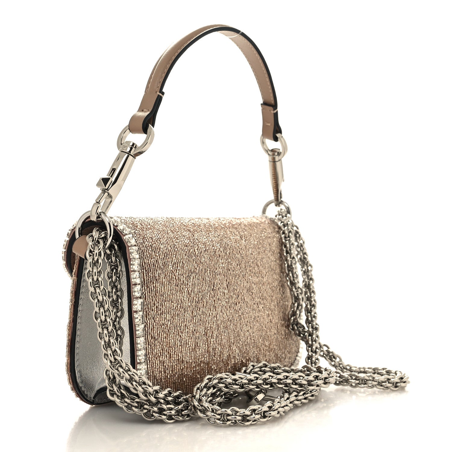 Valentino Garavani Swarovski Crystal Embroidered Vlogo Small Loco Shoulder Bag Crystal Rose Cannelle Silver 3 of 9