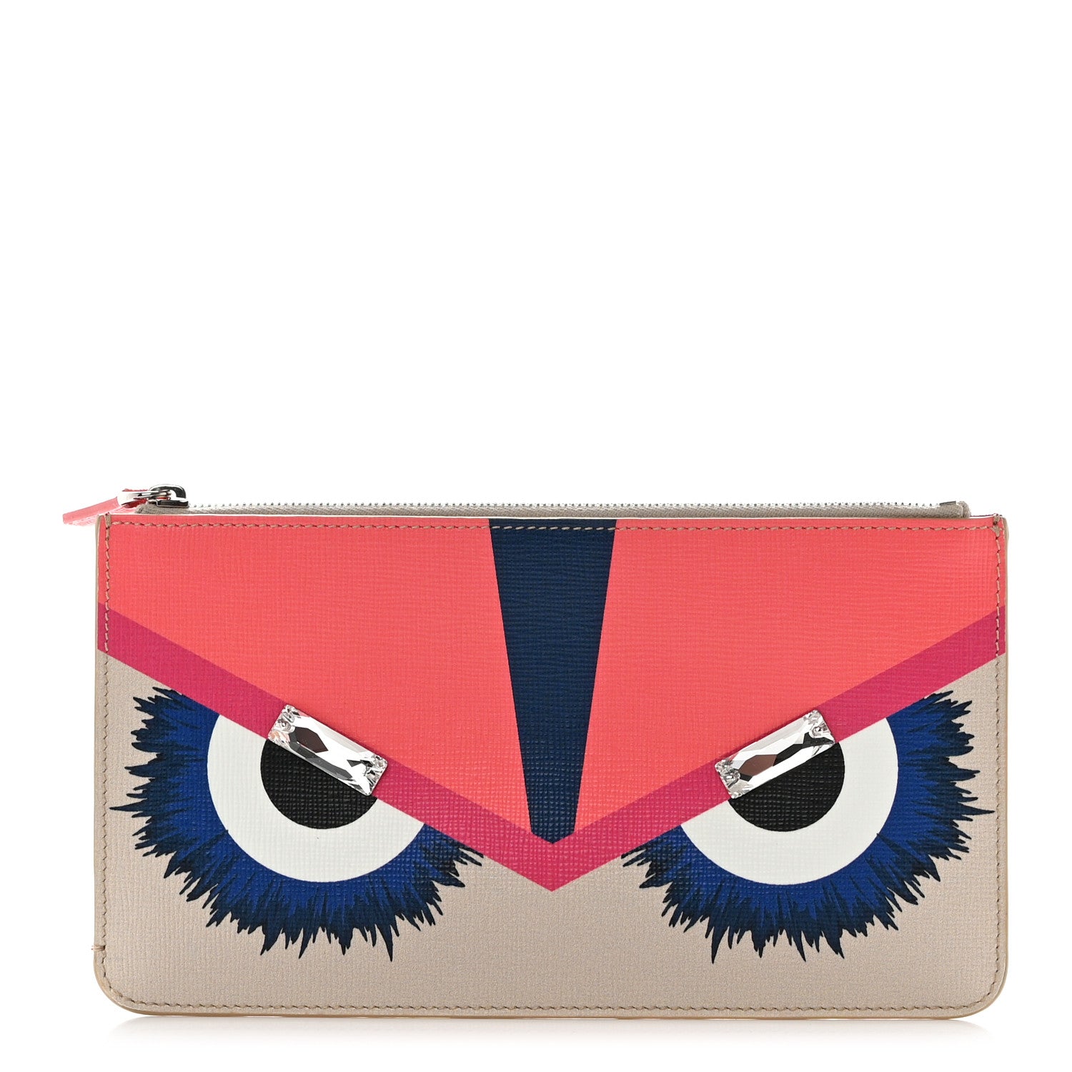Fendi Vitello Elite Crystal Eye Monster Zip Pouch Bellini Multicolor 1 of 7