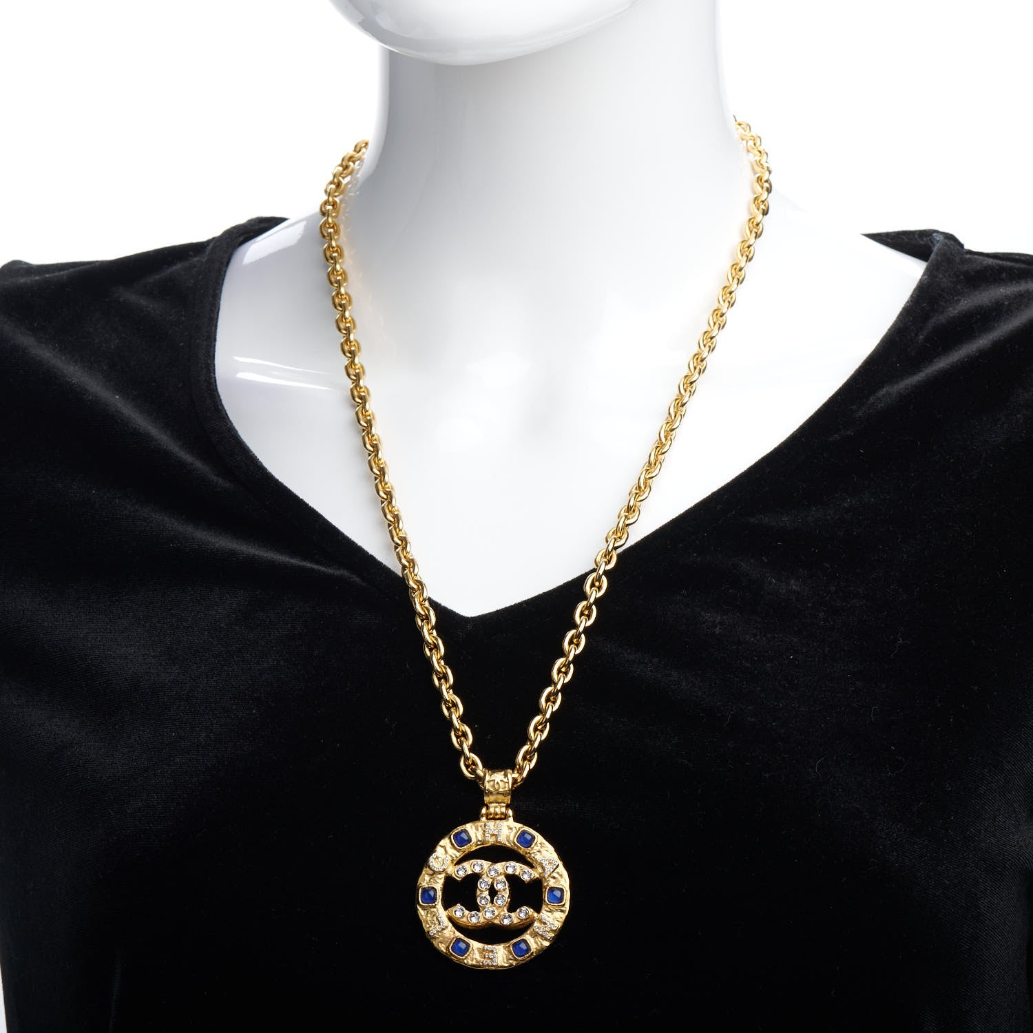 Chanel Resin Crystal CC Pendant Necklace Gold 2 of 4