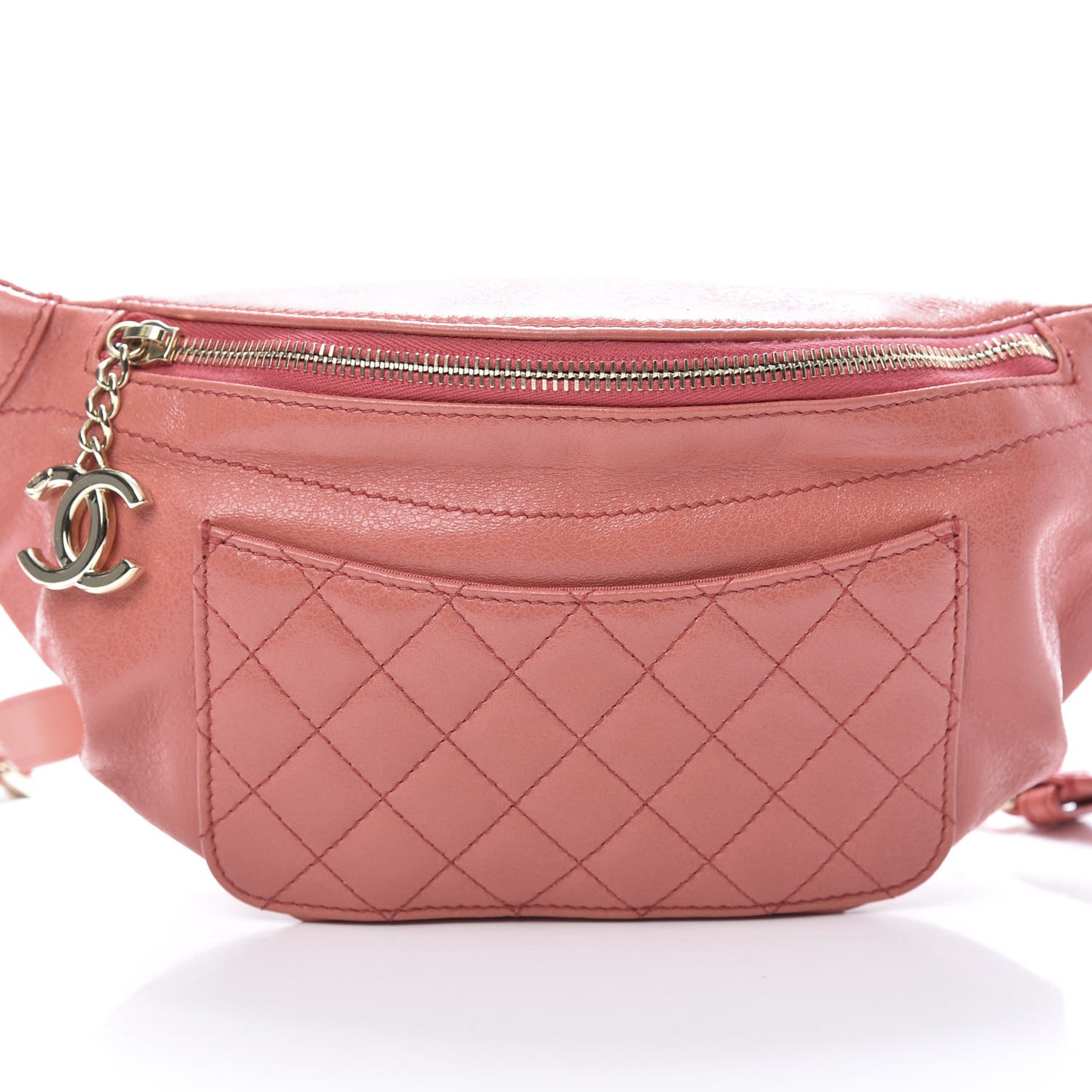 Crumpled Glazed Lambskin Quilted Waist Bag Fanny Pack Pink
