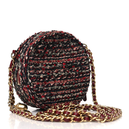 Chanel Tweed Quilted Round Clutch With Chain Red 3 of 10