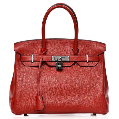 Hermes Taurillon Clemence Birkin 30 Rouge Casaque 1 of 33