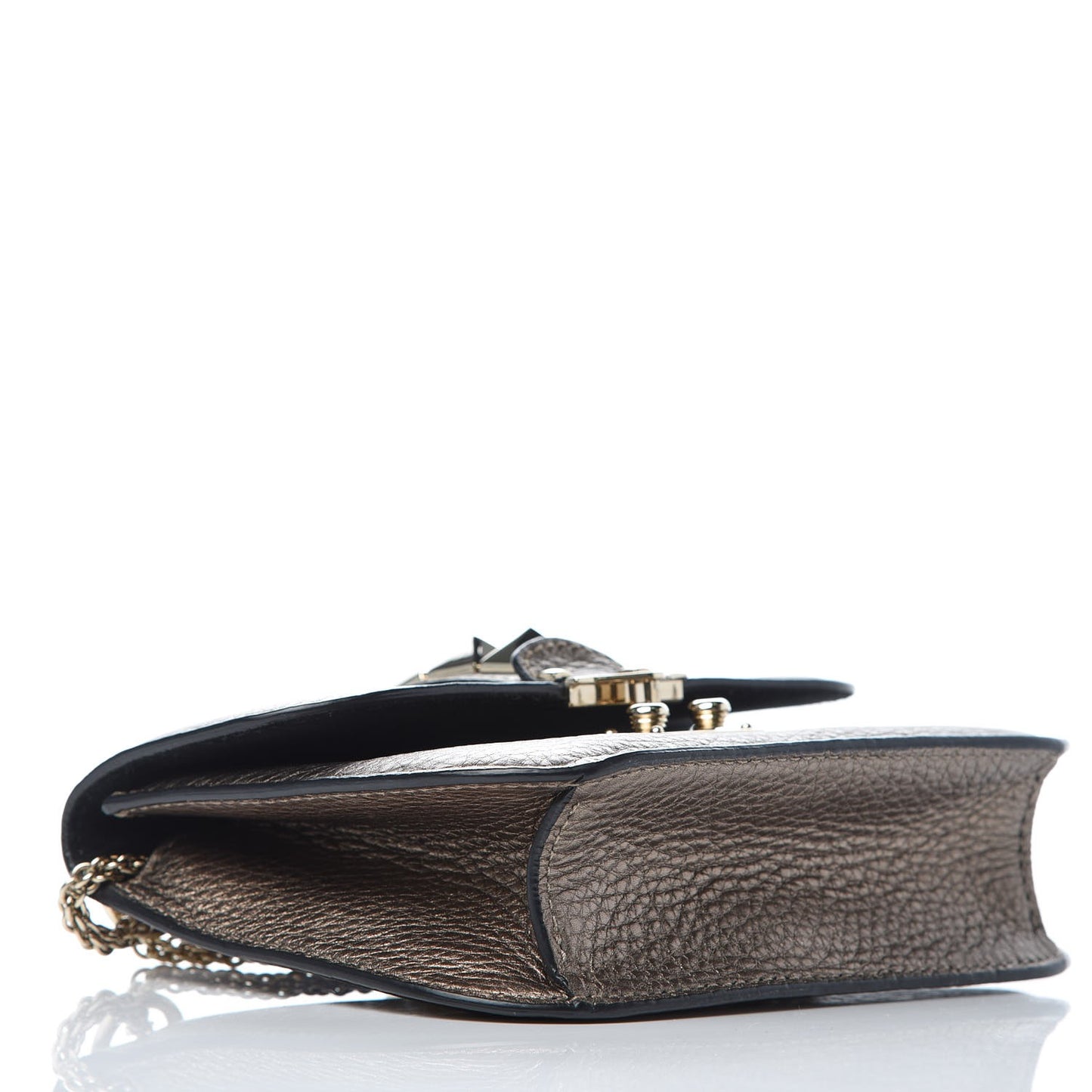 Metallic Vitello Small Glam Lock Rockstud Flap Sasso