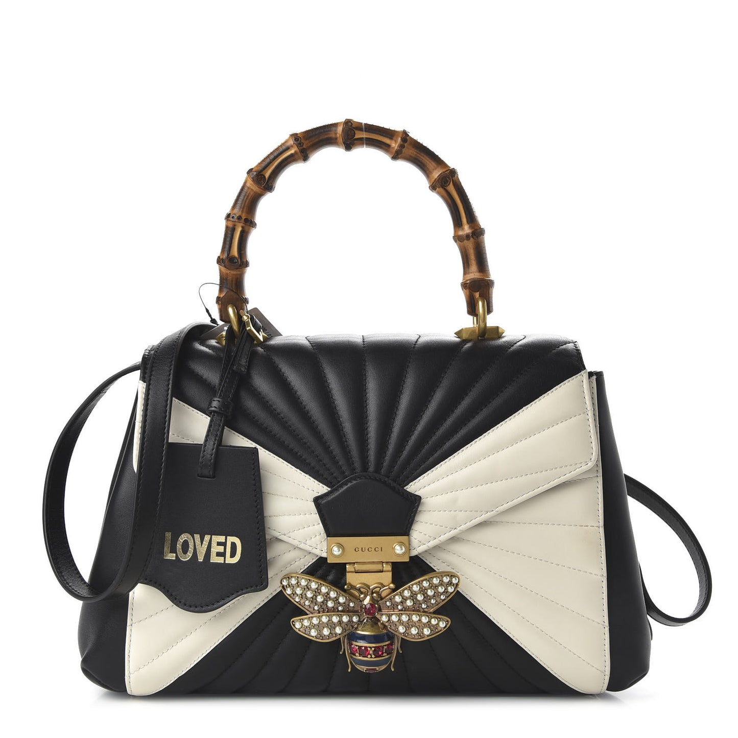 Calfskin Bamboo Trapuntata Queen Margaret Top Handle Bag Mystic White Black