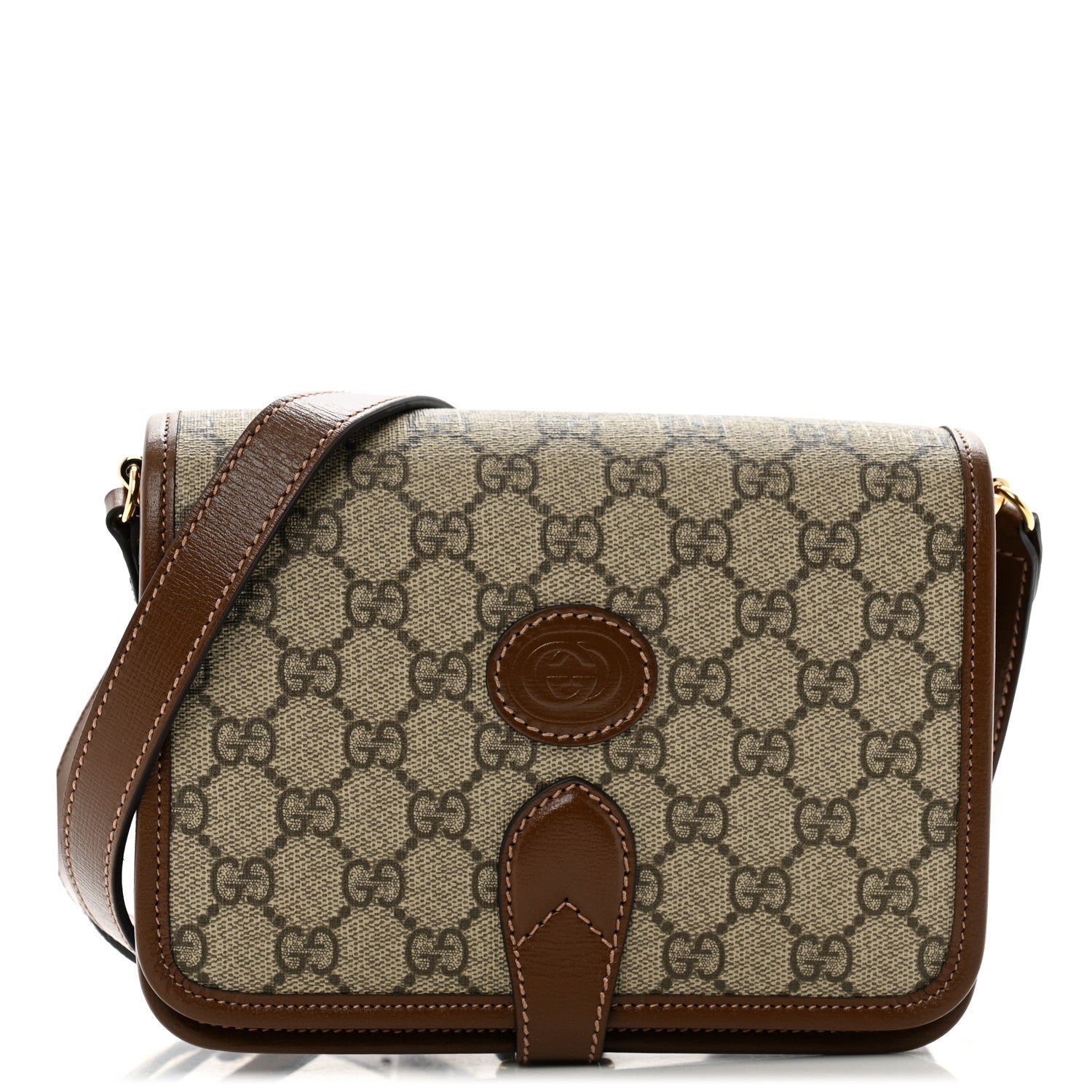 Gucci GG Supreme Monogram Azalea Calfskin Mini Retro Interlocking G Flap Shoulder Bag  Beige Ebony Brown Sugar 1 of 10