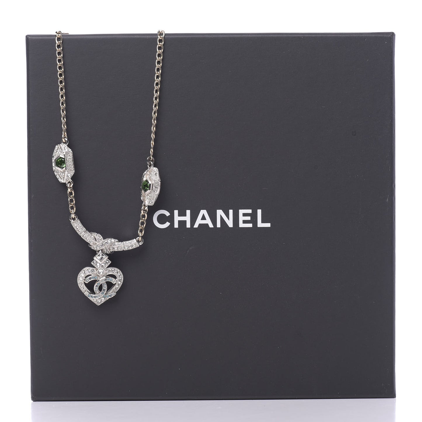 Crystal Heart Eye CC Pendant Necklace Gold Silver