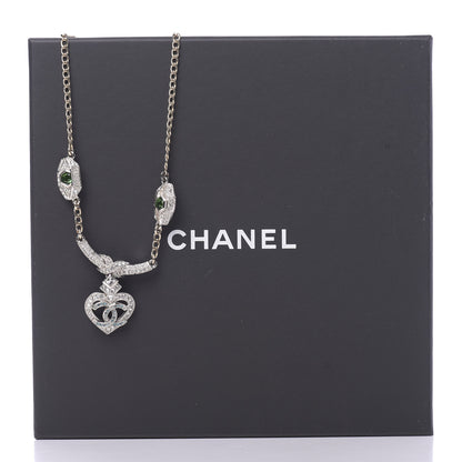 Chanel Crystal Heart Eye CC Pendant Necklace Gold Silver 8 of 8