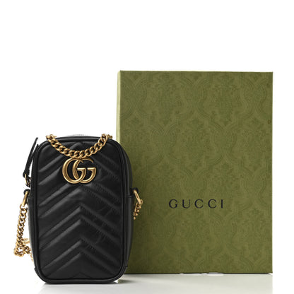 Gucci Calfskin Matelasse Mini GG Marmont Crossbody Bag Black 11 of 11