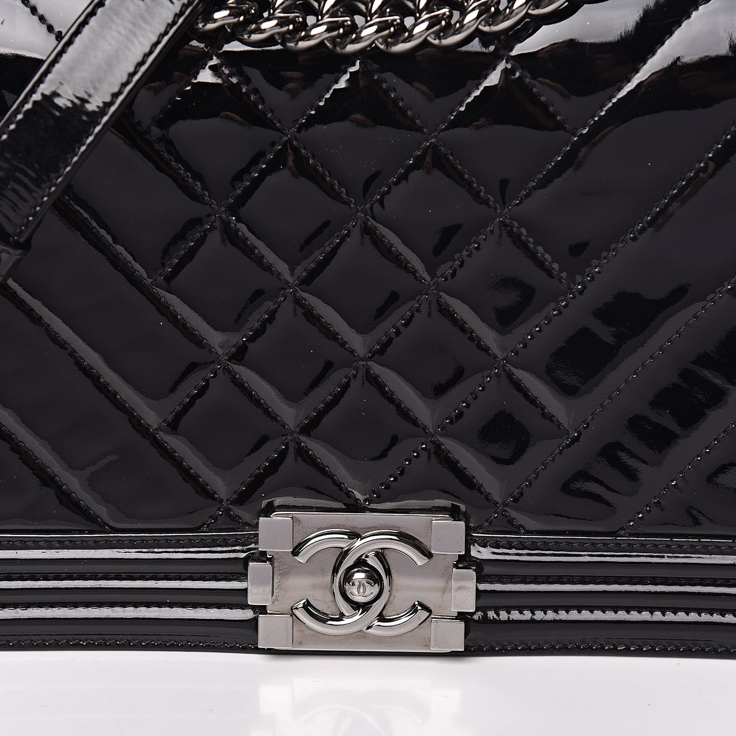 Patent Chevron Quilted New Medium Boy Flap Black