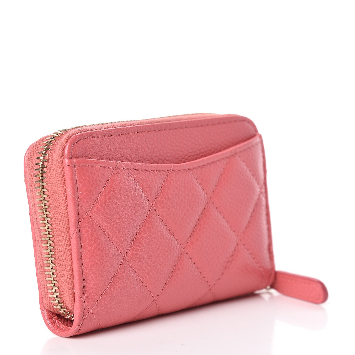 Metallic Caviar Quilted Zip Coin Purse Pink