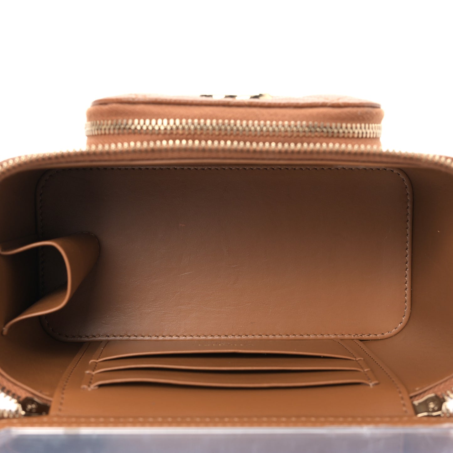 Caviar Quilted Top Handle Pocket Vanity Case Camel