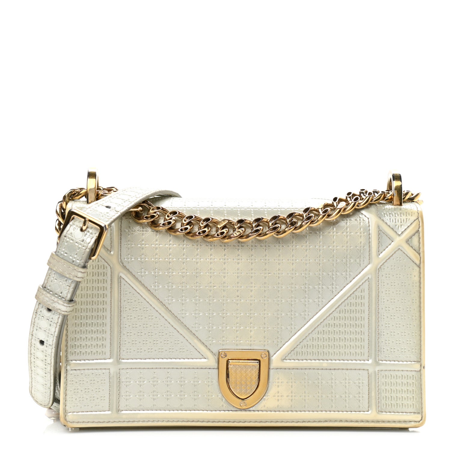 Christian Dior Metallic Patent Micro-Cannage Small Diorama Flap Bag Silver 1 of 14