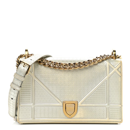 Christian Dior Metallic Patent Micro-Cannage Small Diorama Flap Bag Silver 1 of 14