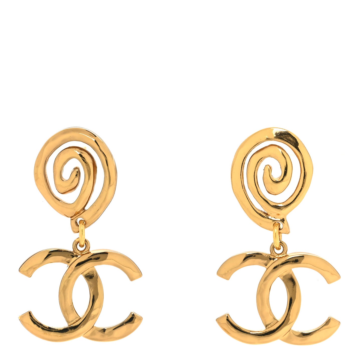 Metal CC Swirl Dangle Earrings Gold