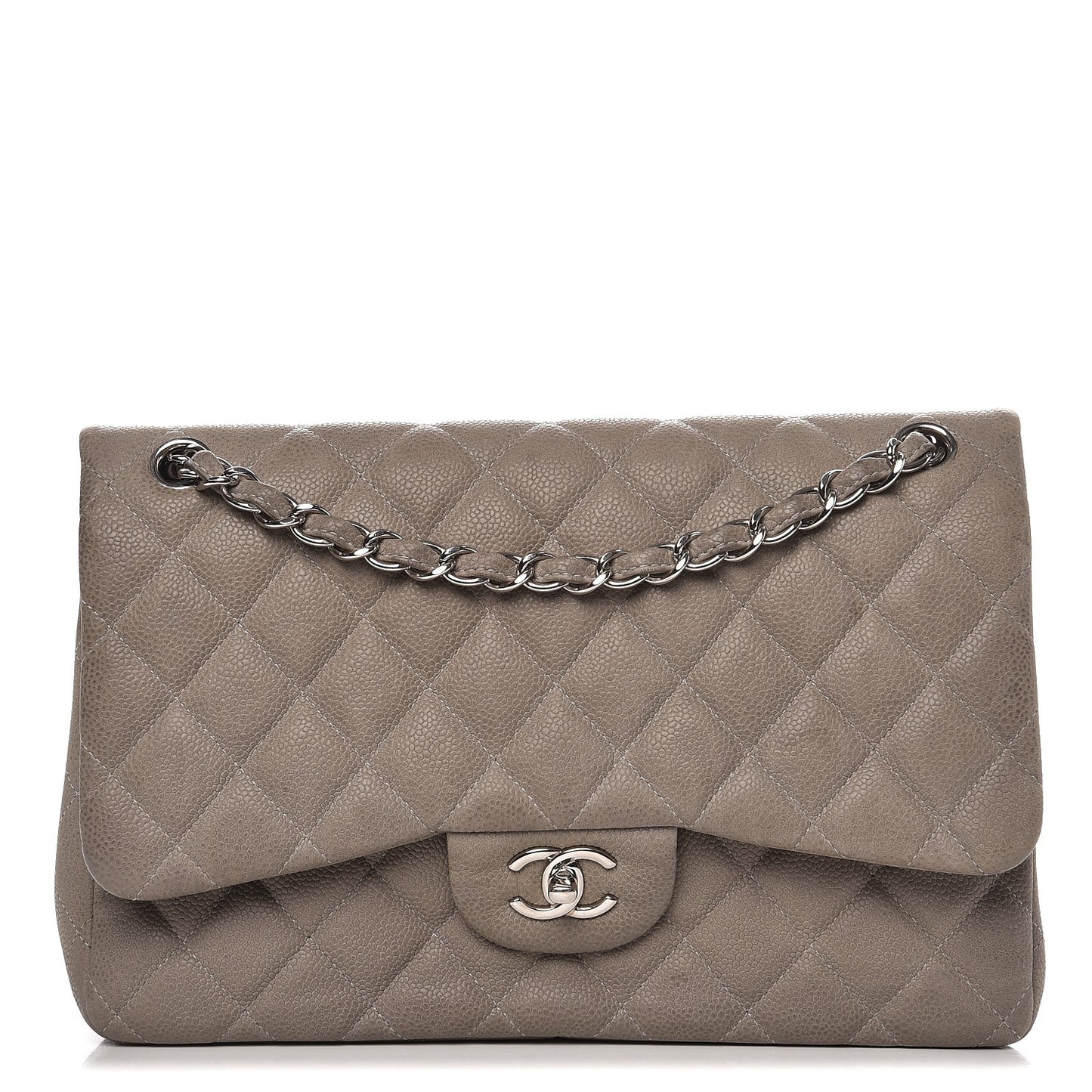 Iridescent Caviar Quilted Jumbo Double Flap Light Grey