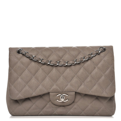 Chanel Iridescent Caviar Quilted Jumbo Double Flap Light Grey 1 of 11