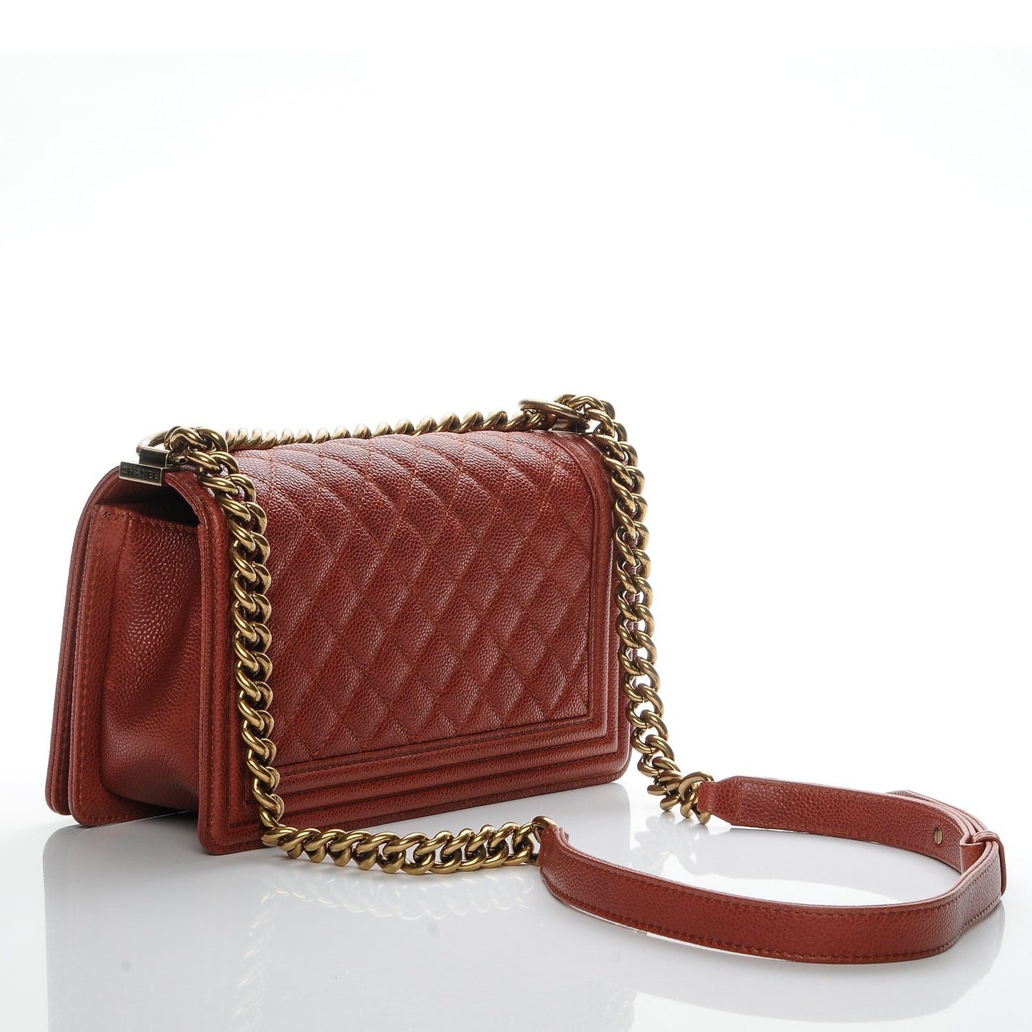 Caviar Medium Boy Flap Dark Orange