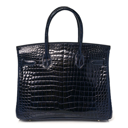 Hermes Shiny Porosus Crocodile Birkin 30 Bleu Marine 4 of 35