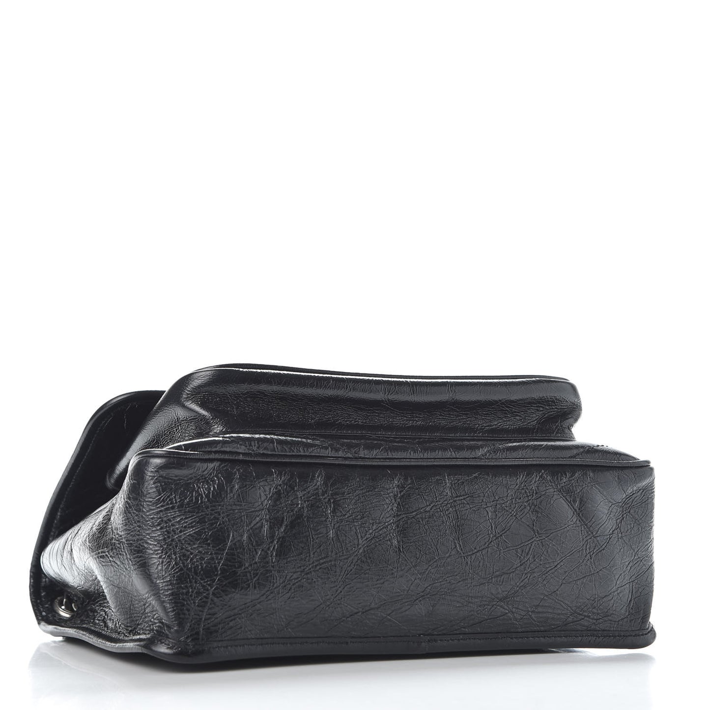 Crinkled Calfskin Matelasse Monogram Medium Niki Chain Satchel Black