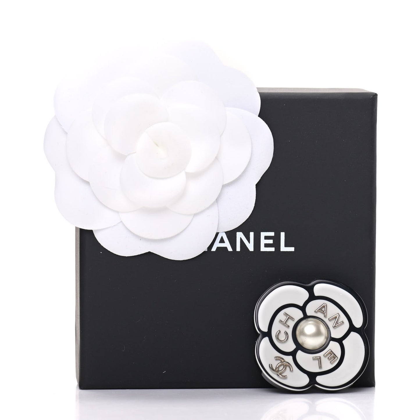 Resin Pearl Camellia Brooch White Black