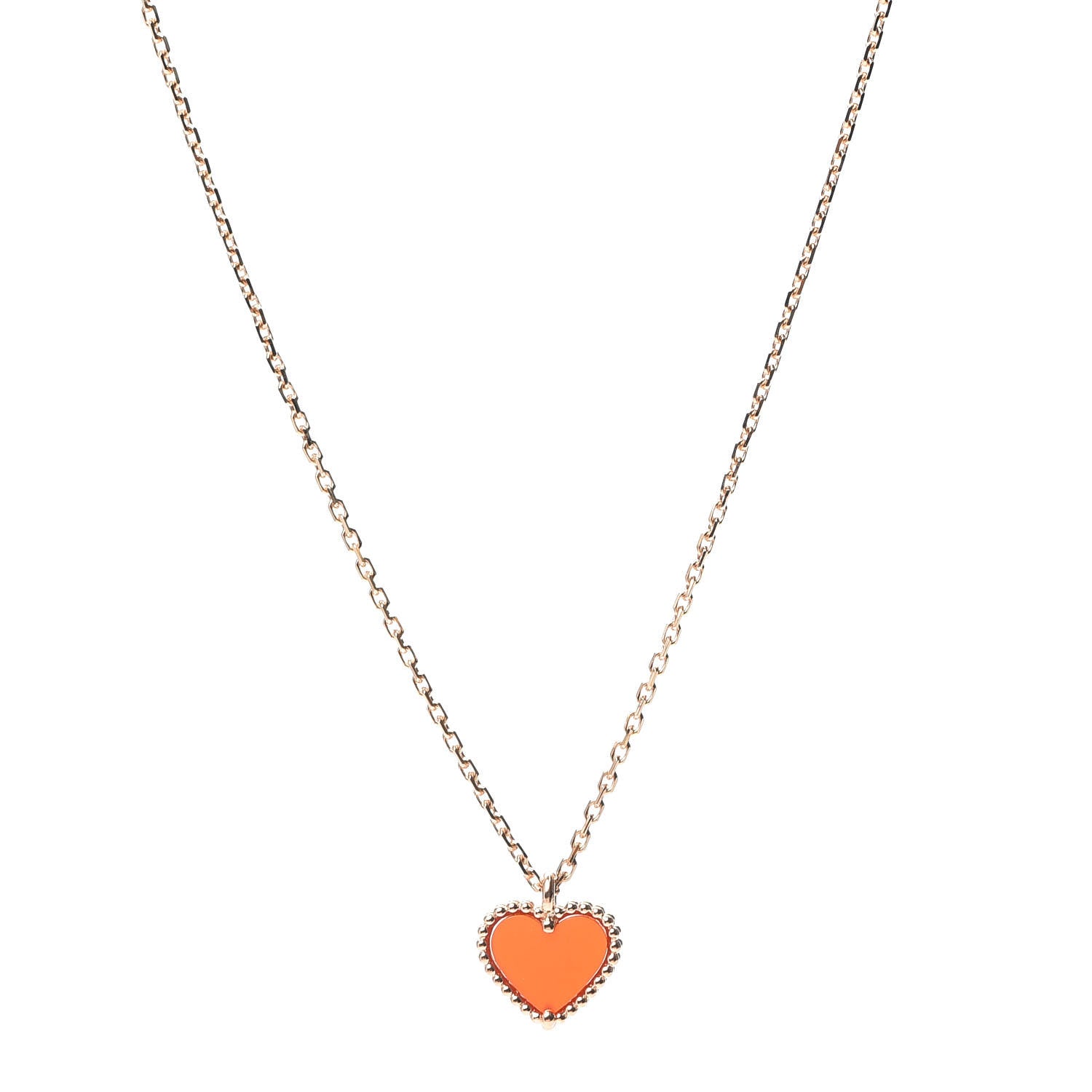 Van Cleef & Arpels 18K Rose Gold Carnelian Sweet Alhambra Heart Pendant Necklace 1 of 7